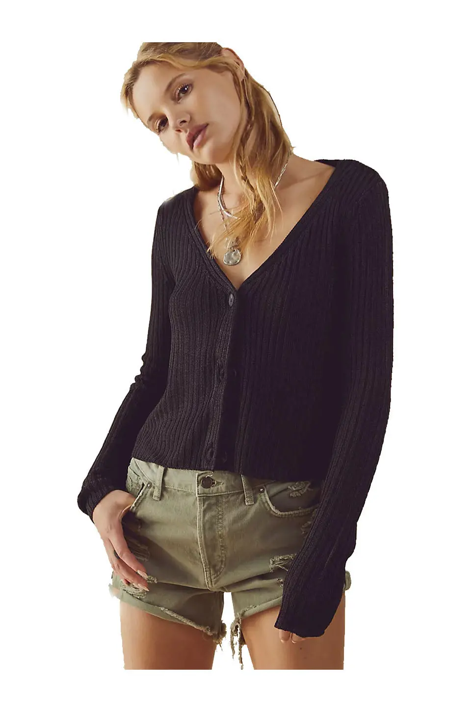 Free People Game On Cardi In Black 1