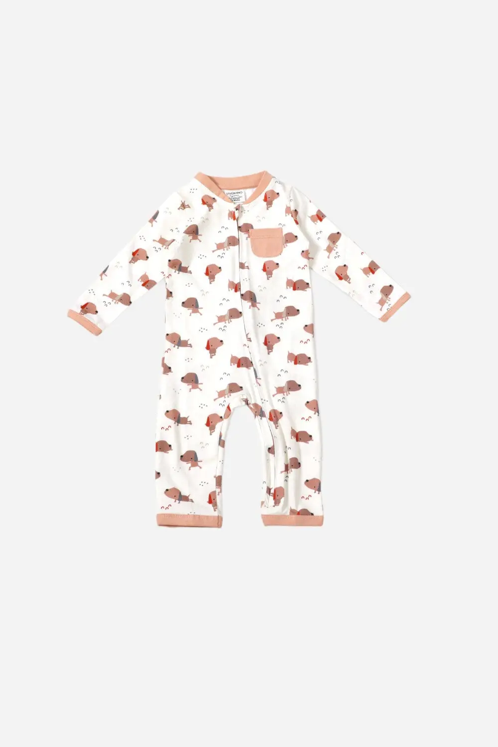 Viverano Yoga Dog Pocket & Zipper Baby Jumpsuit In Natural 1