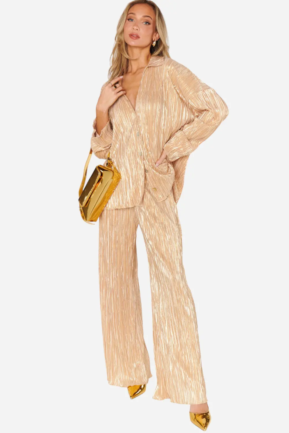 Show Me Your Mumu Everywhere Pants In Gold Pleat 1