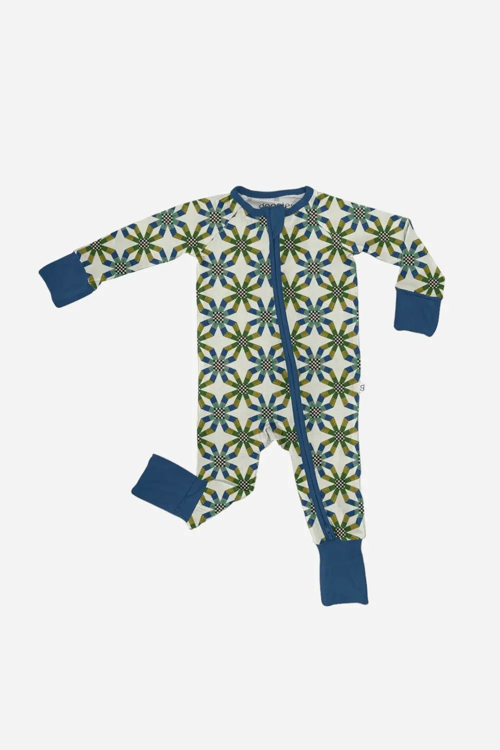 Goosies Long Sleeve Zip Pjs In Quilt Blue 1