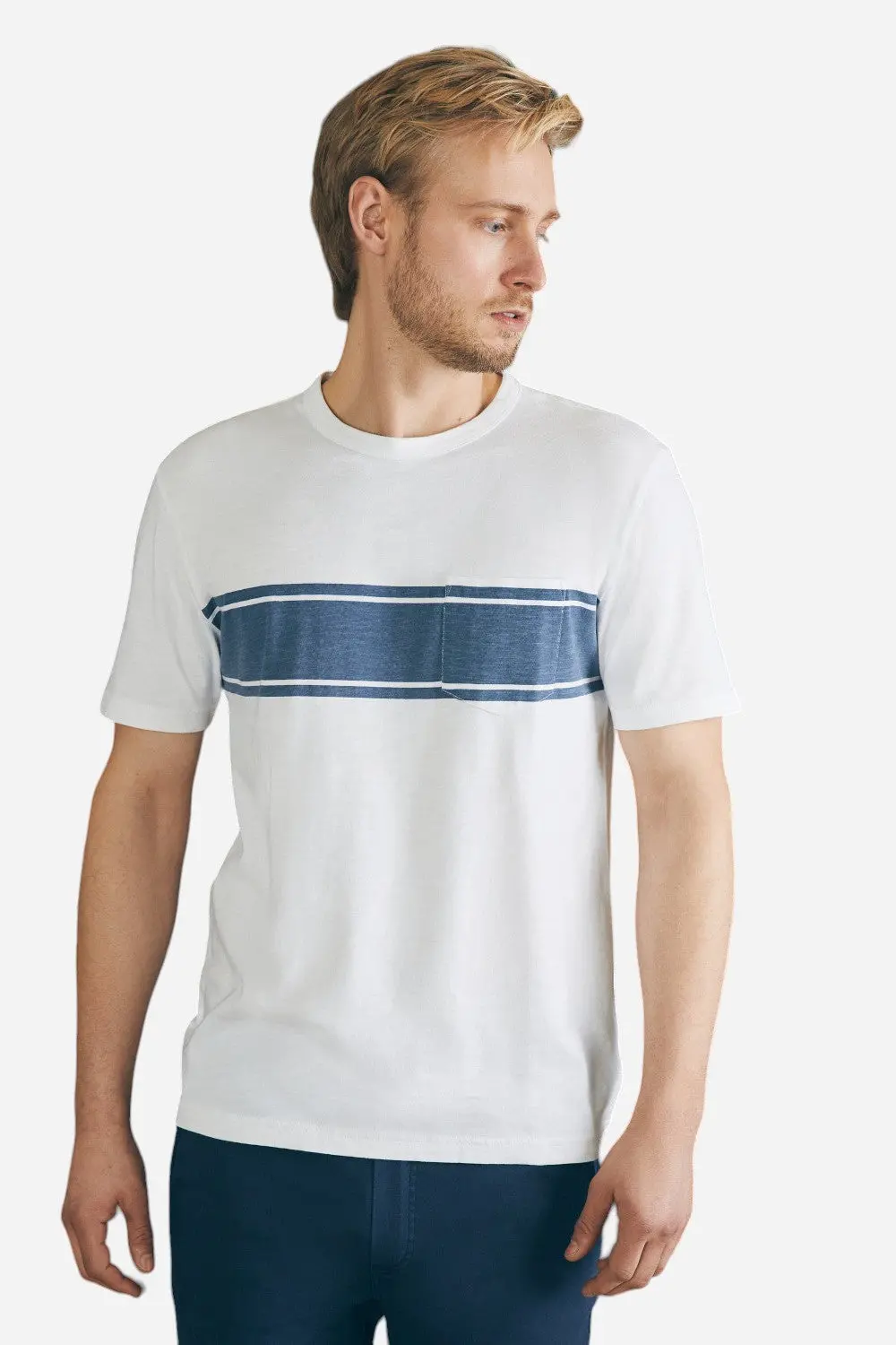 Faherty Surf Stripe Sunwashed Pocket Tee In White Surf Stripe 1