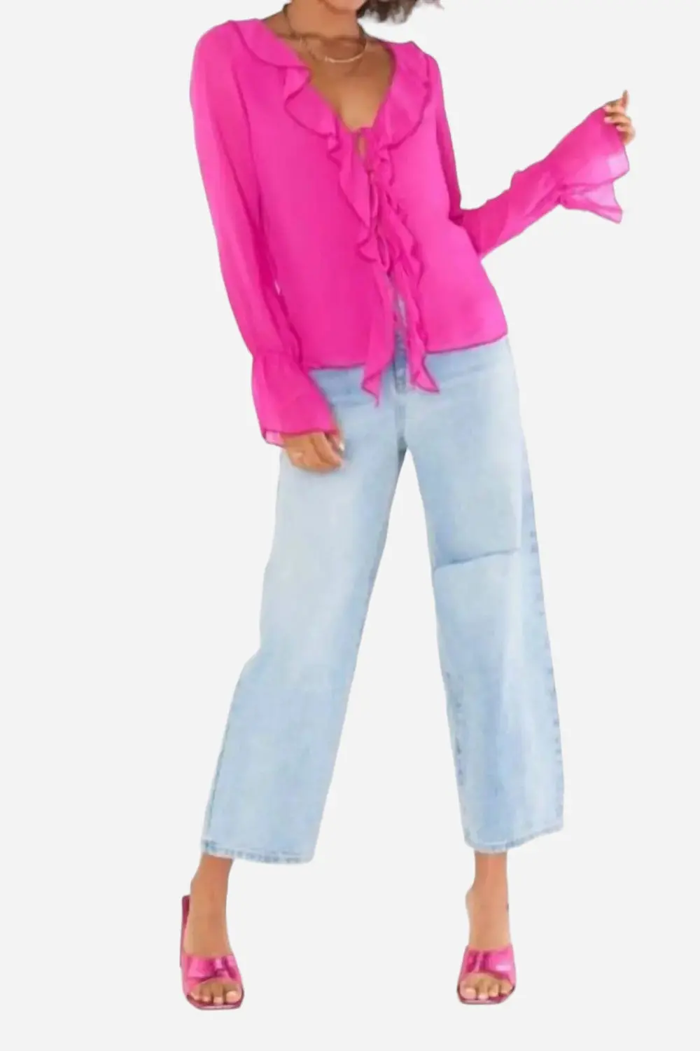 Show Me Your Mumu Adela Ruffle Top In Pink Crinkled Chiffon 1