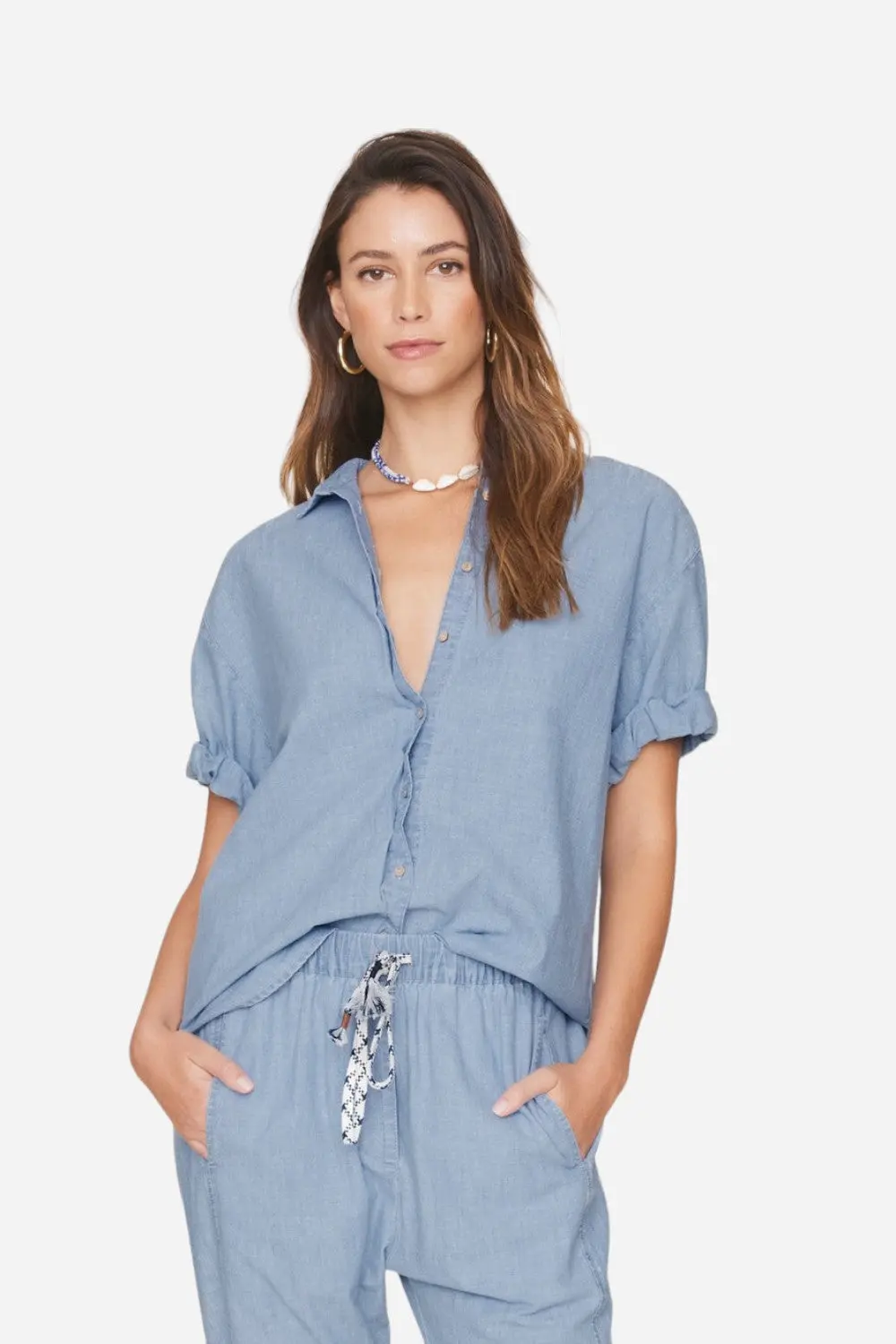 Xirena Channing Soft Cotton Shirt In Dusty Blue 1