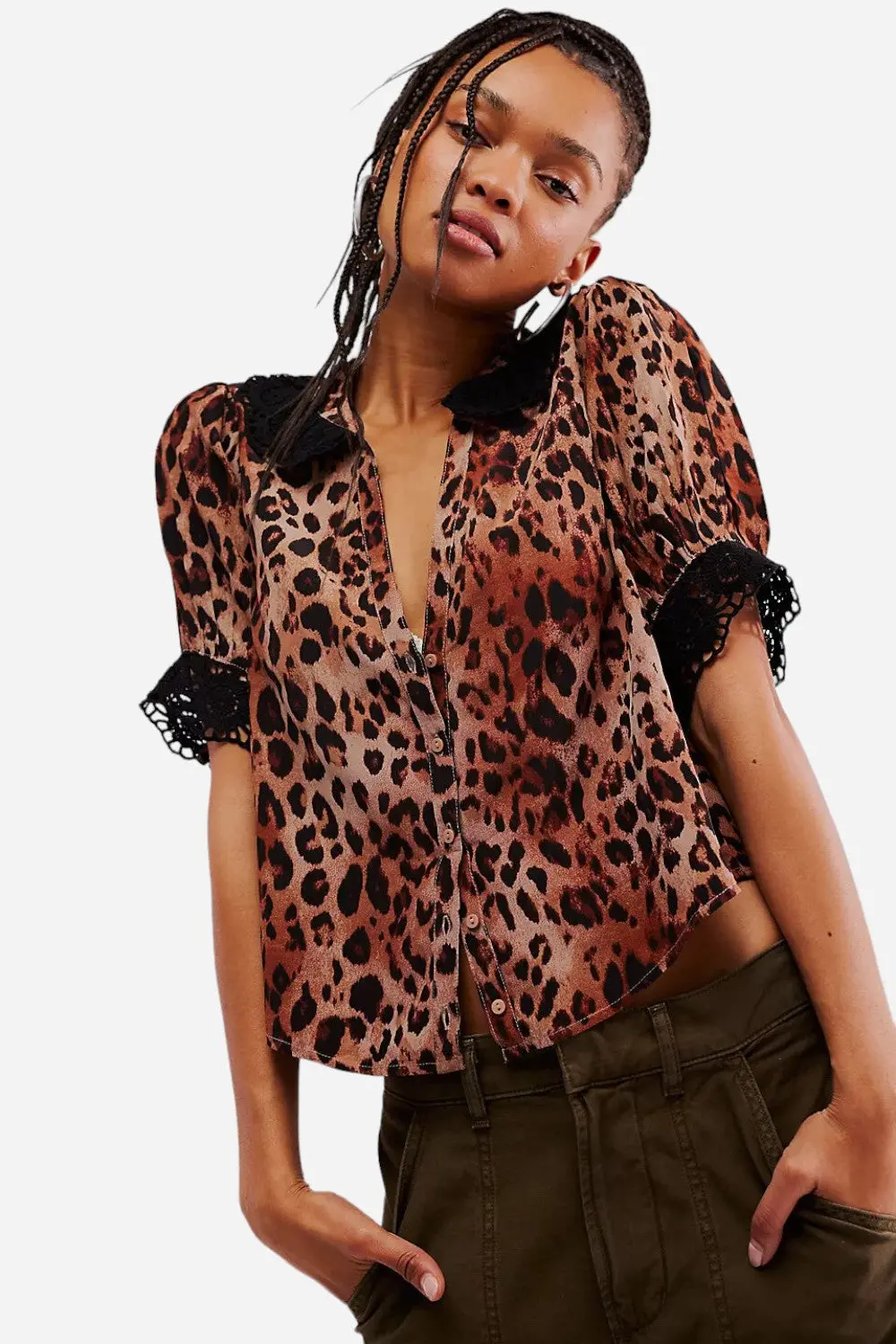 Free People My Love Printed Blouse In Leopard Combo 1