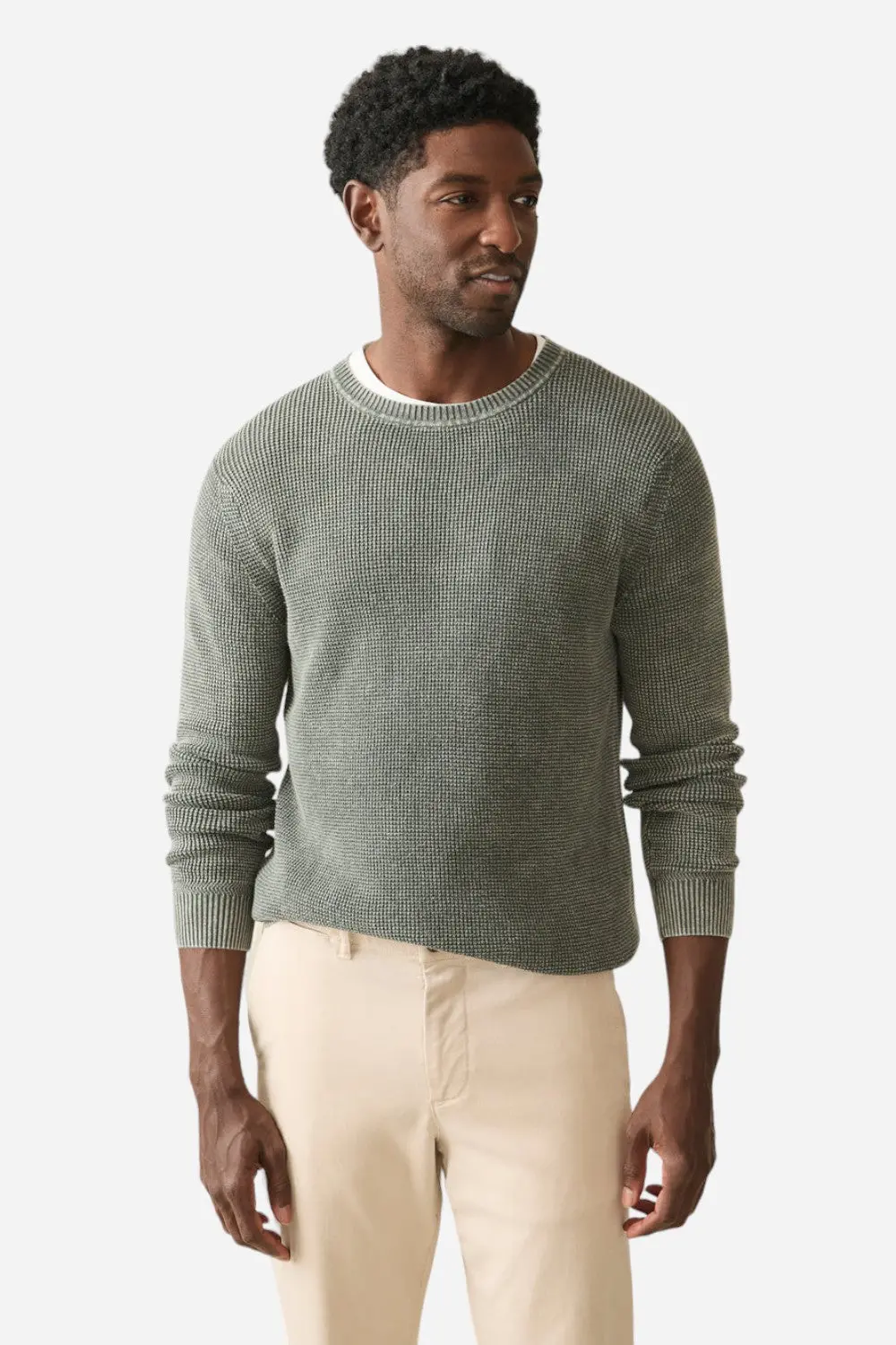 Faherty Sunwashed Crewneck Sweater In Mountain Olive 1