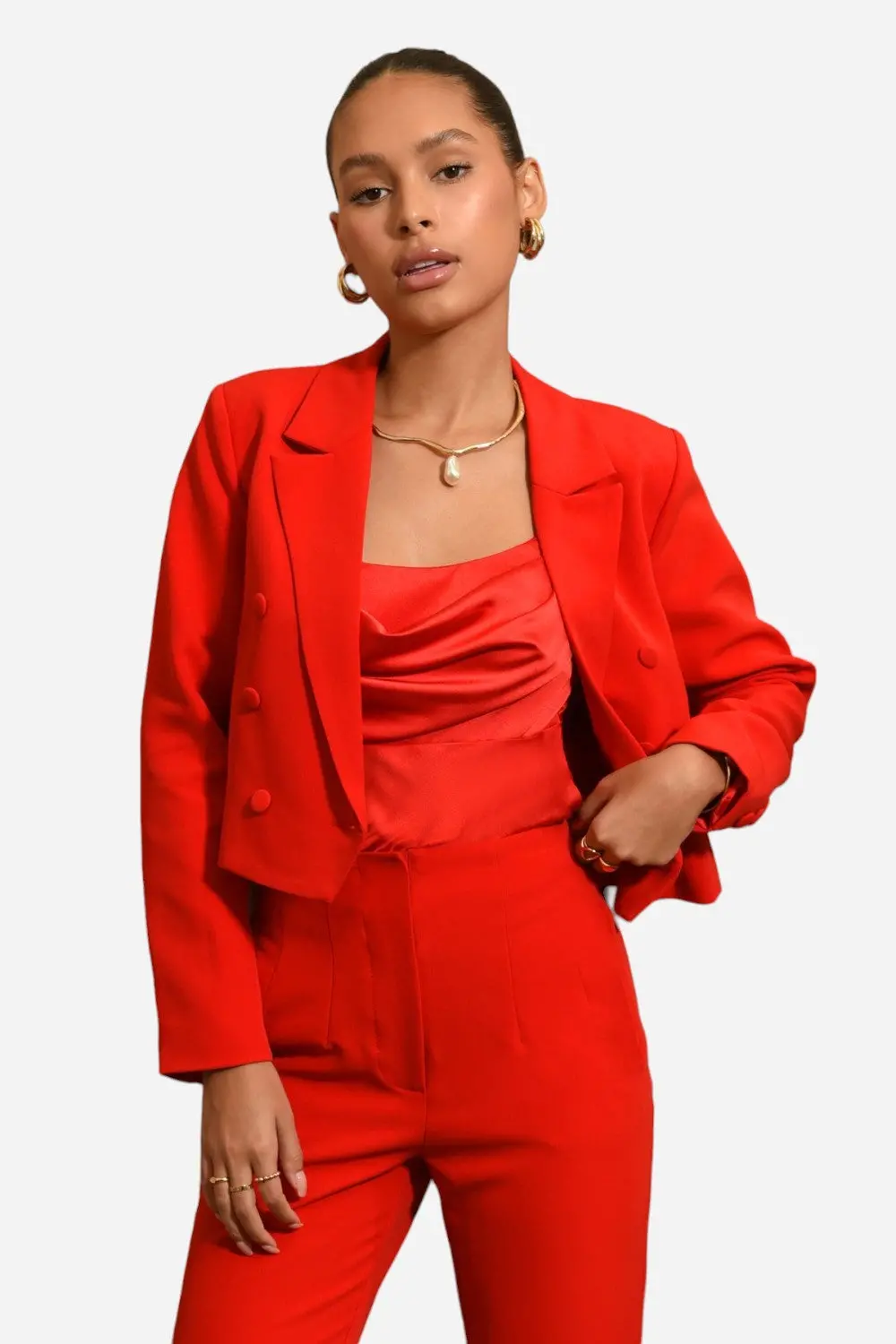 Adelyn Rae Gretchen Double Breasted Cropped Blazer In Paprika 1