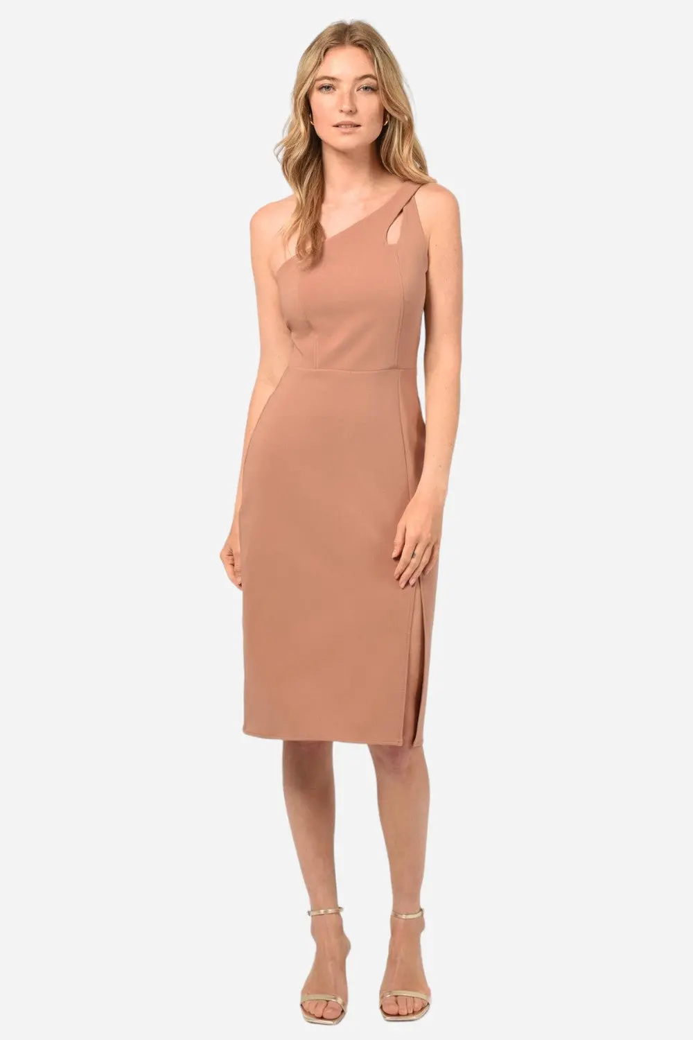 Adelyn Rae Selia Asymmetrical One Shoulder Dress In Clay 1