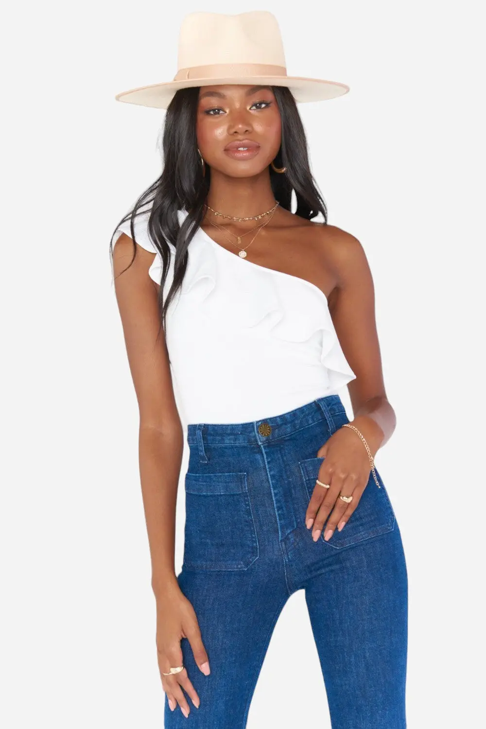 Show Me Your Mumu Ophelia Ruffle Bodysuit In Bone Stretch 1