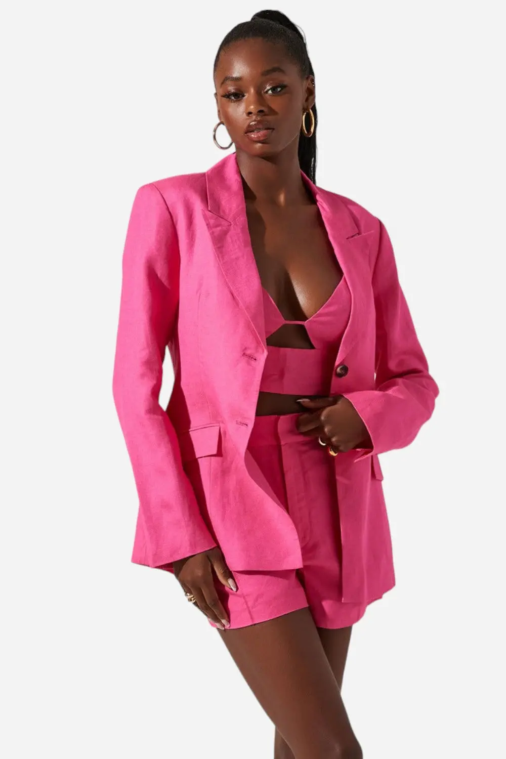 Astr The Label Ayra Front Button Blazer In Pink 1
