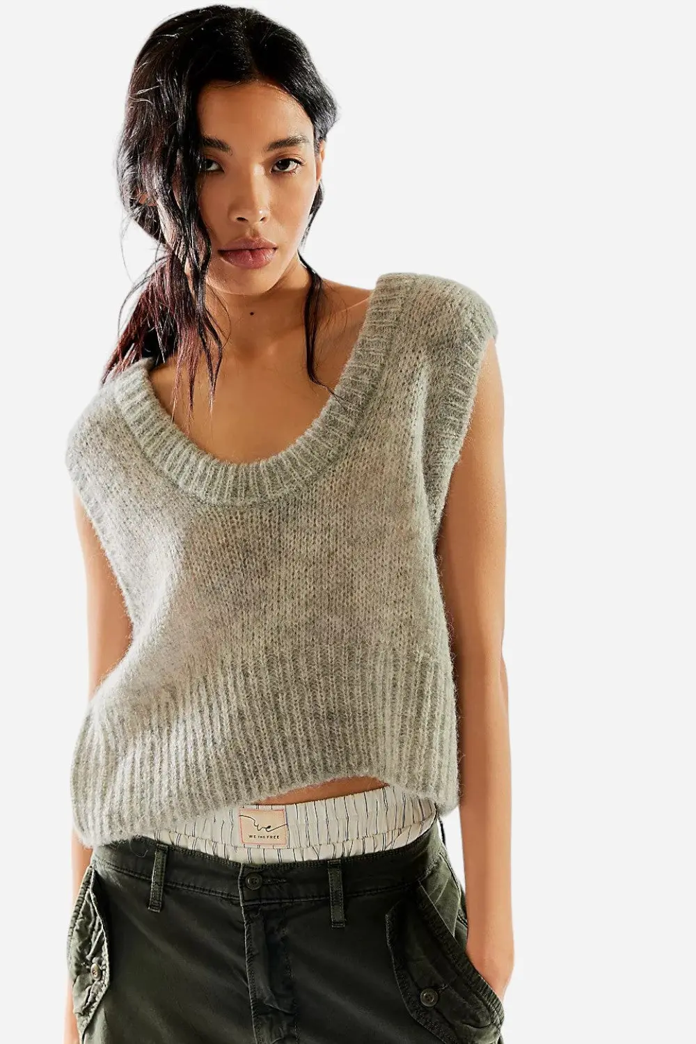 Free People Dream Maker Vest In Light Heather Grey 1