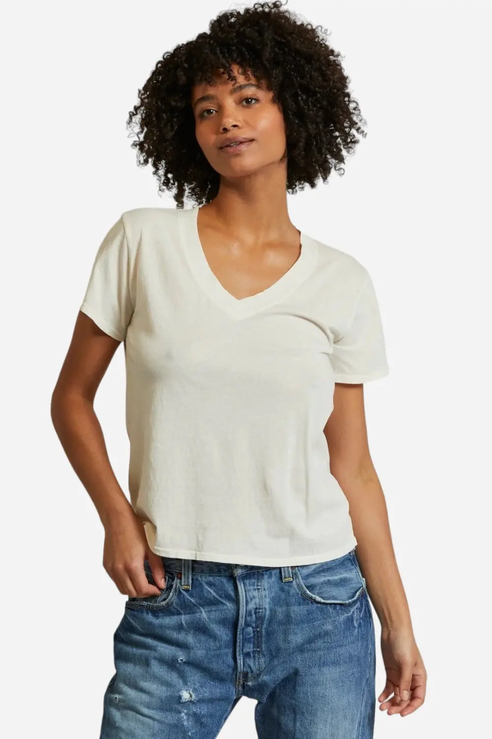 Perfect White Tee Hendrix Short Sleeve Boxy V Neck Tee In Bright Ivory 1