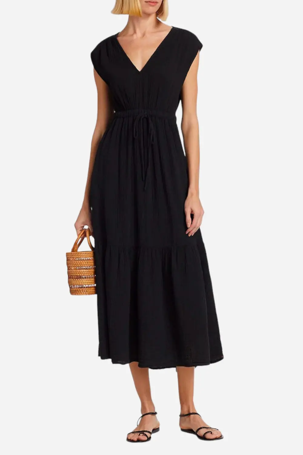 Xirena Rosalie Cotton Gauze Midi Dress In Black 1
