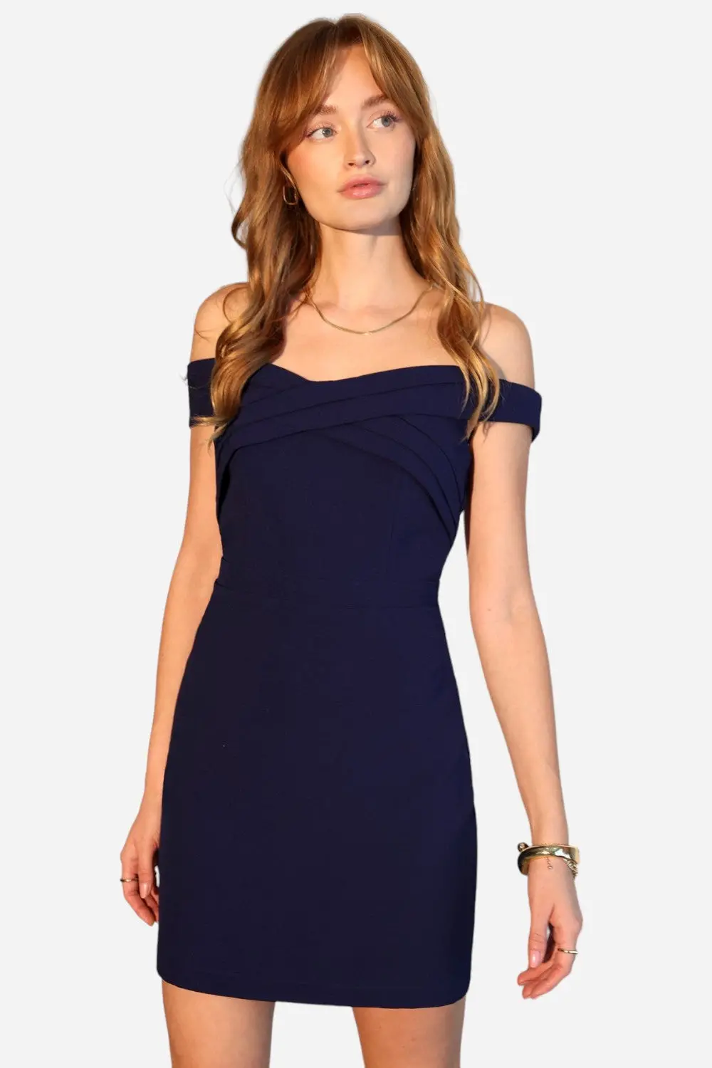 Adelyn Rae Isla Off Shoulder Crepe Mini Dress In Navy 1