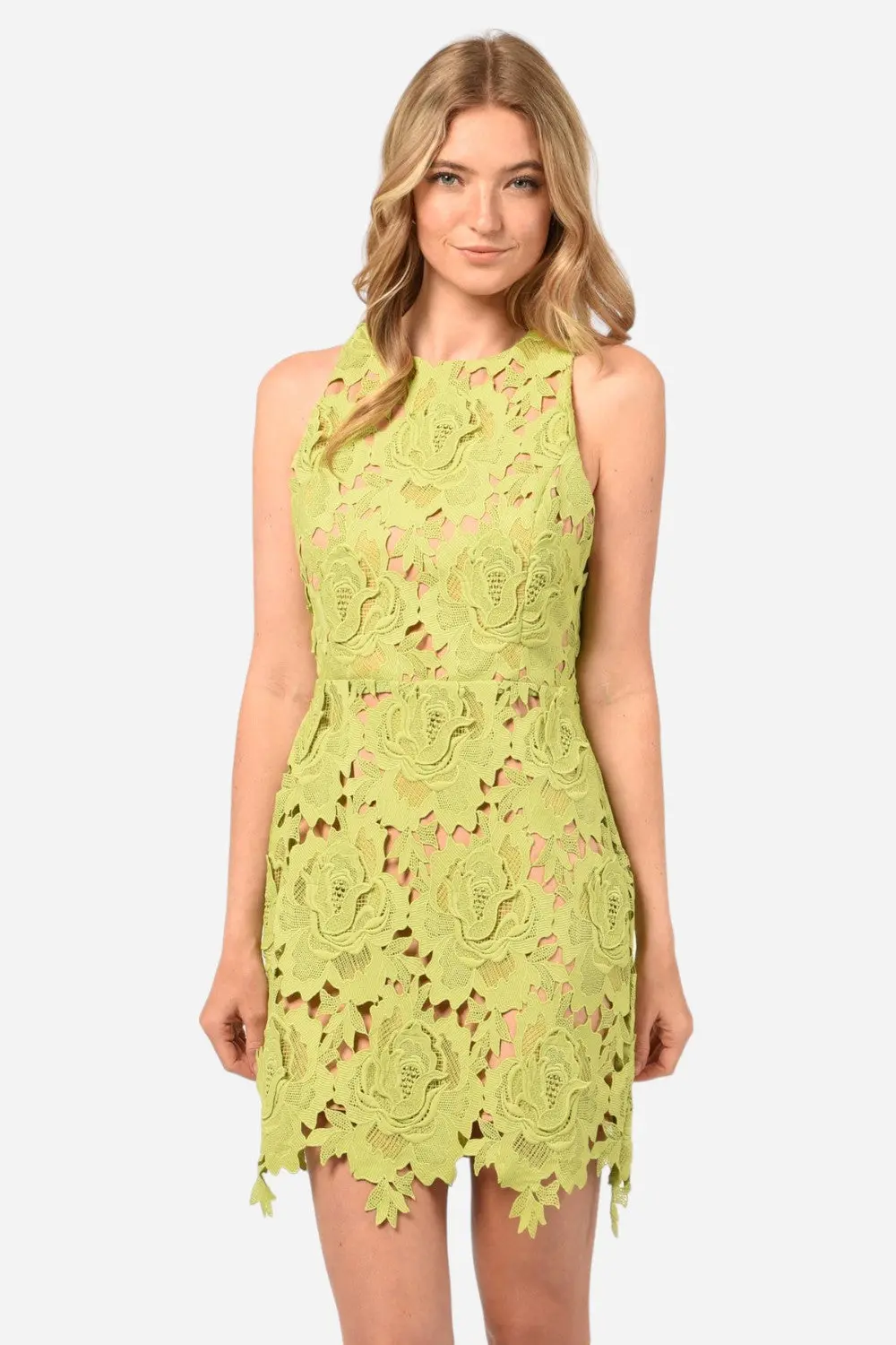 Adelyn Rae Cassie 3D Crochet Mini Dress In Lime Green 1