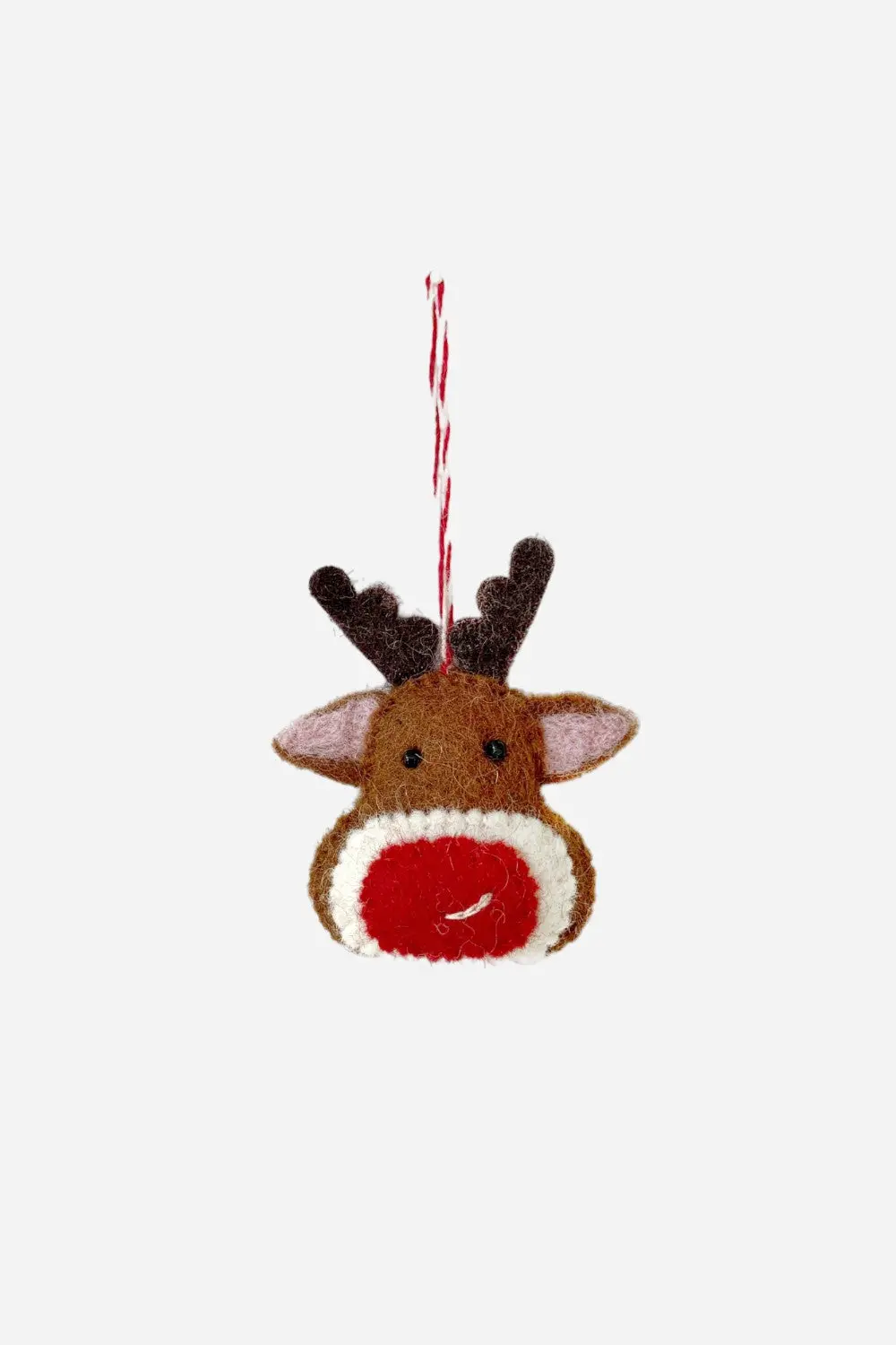 Ornaments 4 Orphans Red Nose Reindeer Head Felt Wool Ornament 1