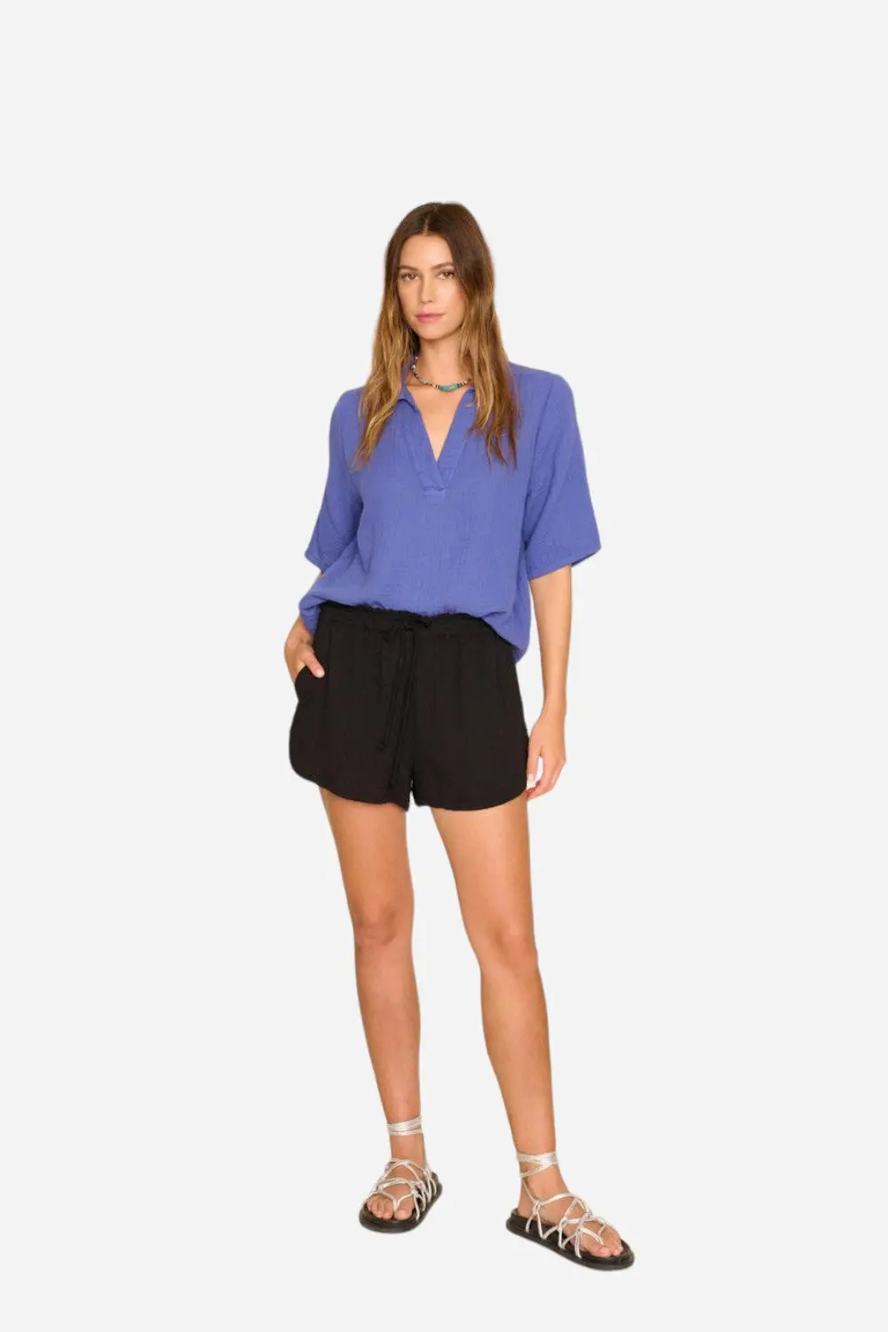 Xirena Starla Cotton Gauze Shorts In Black 1