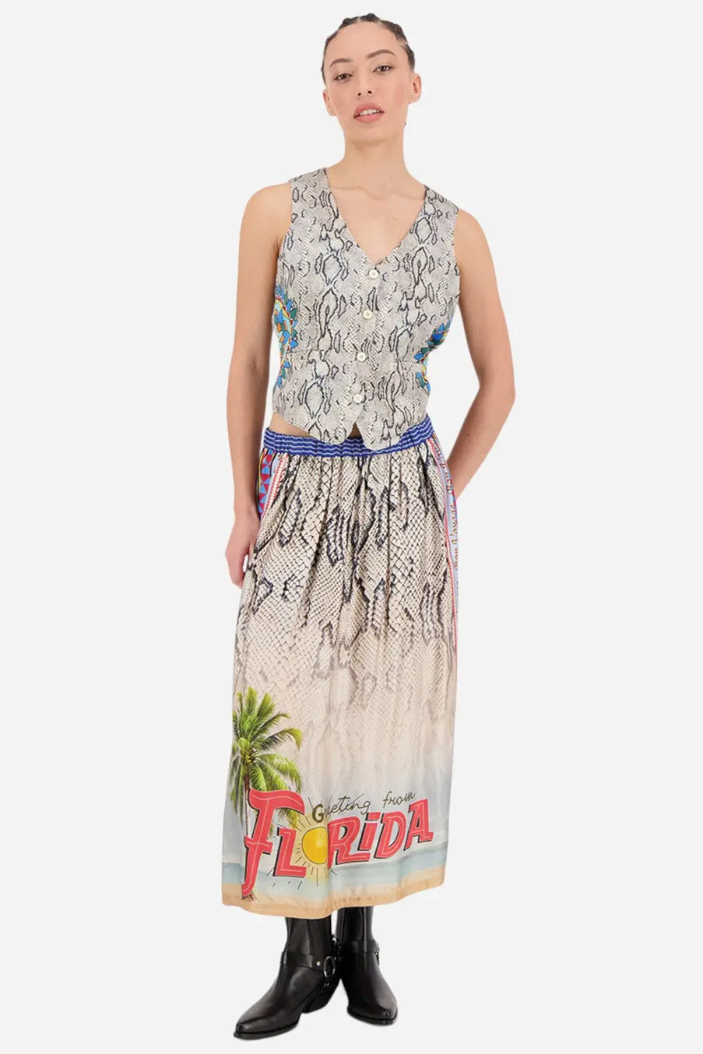Me369 Vanessa Printed Snake Midi Skirt 1