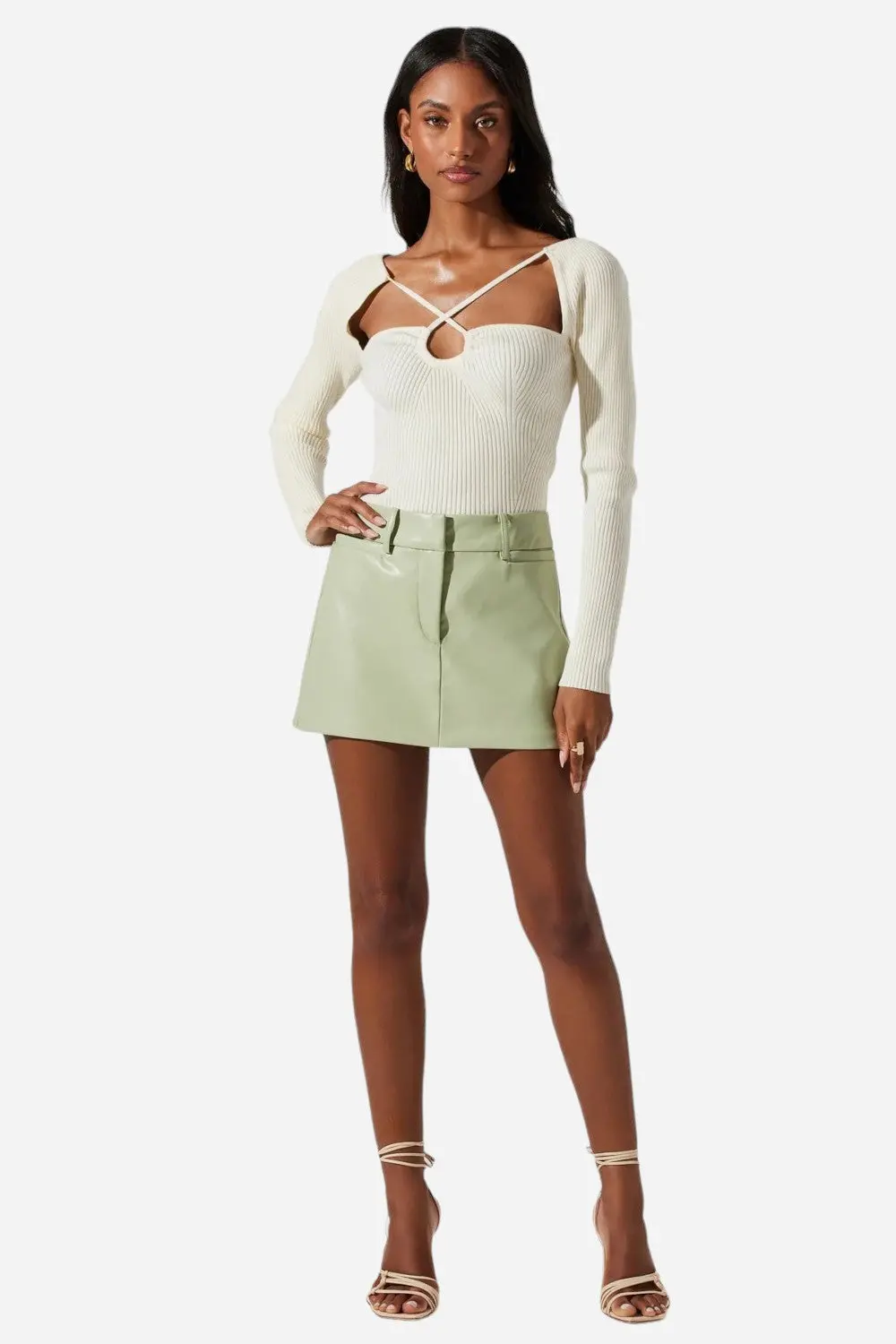 Astr The Label Milani Mini Skirt Sage Green 1