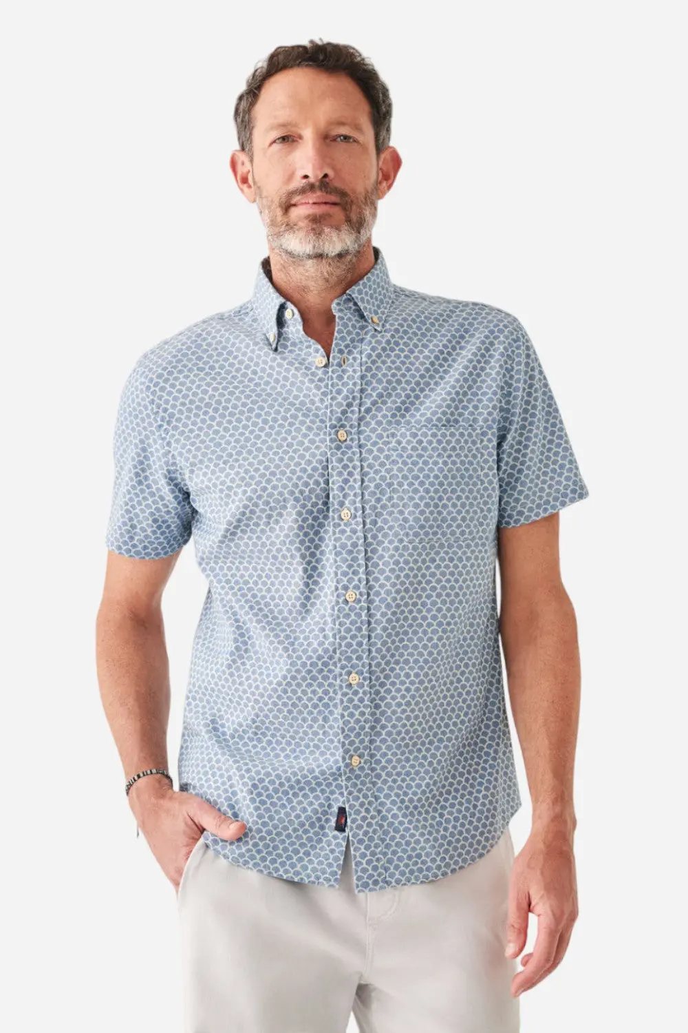 Faherty Short Sleeve Stretch Playa Shirt In Fishscale Redux 1