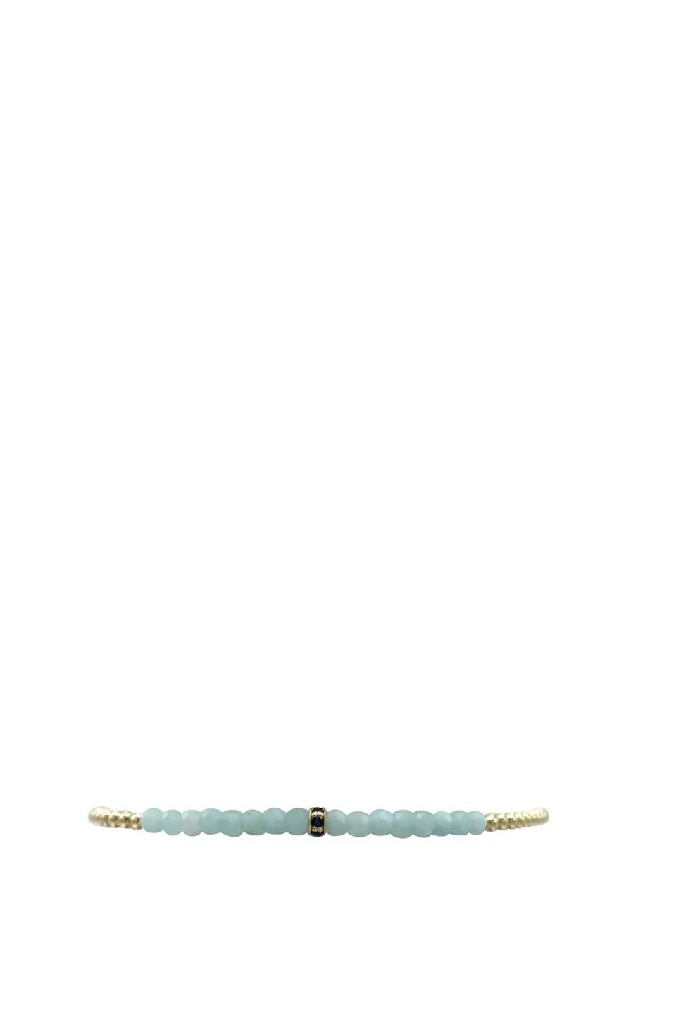 Karen Lazar 2Mm Yellow Gold Filled Bracelet With Icy Amazonite And Sapphire Rondelle Size 6.5 1
