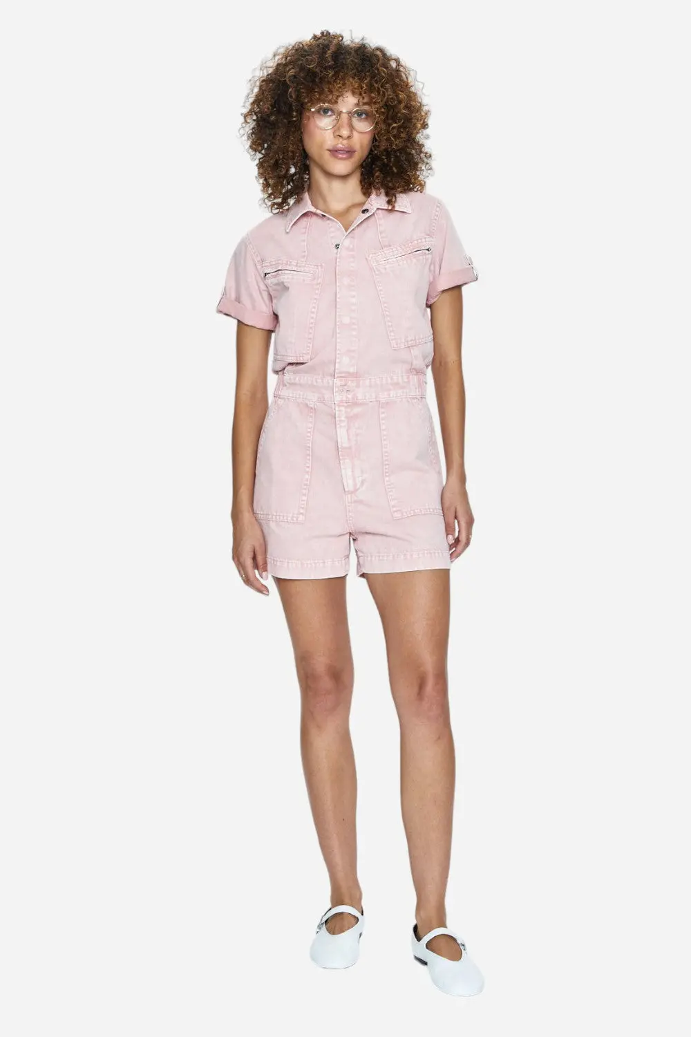Pistola Campbell Short Sleeve Romper In Rose Quartz 1