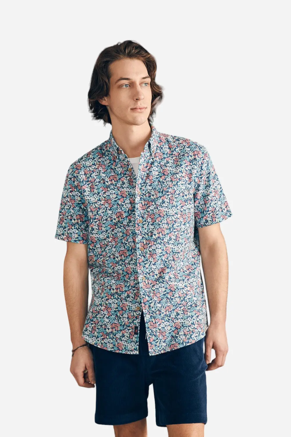 Faherty Short-Sleeve Breeze Shirt In Seafoam Beach Blossom 1