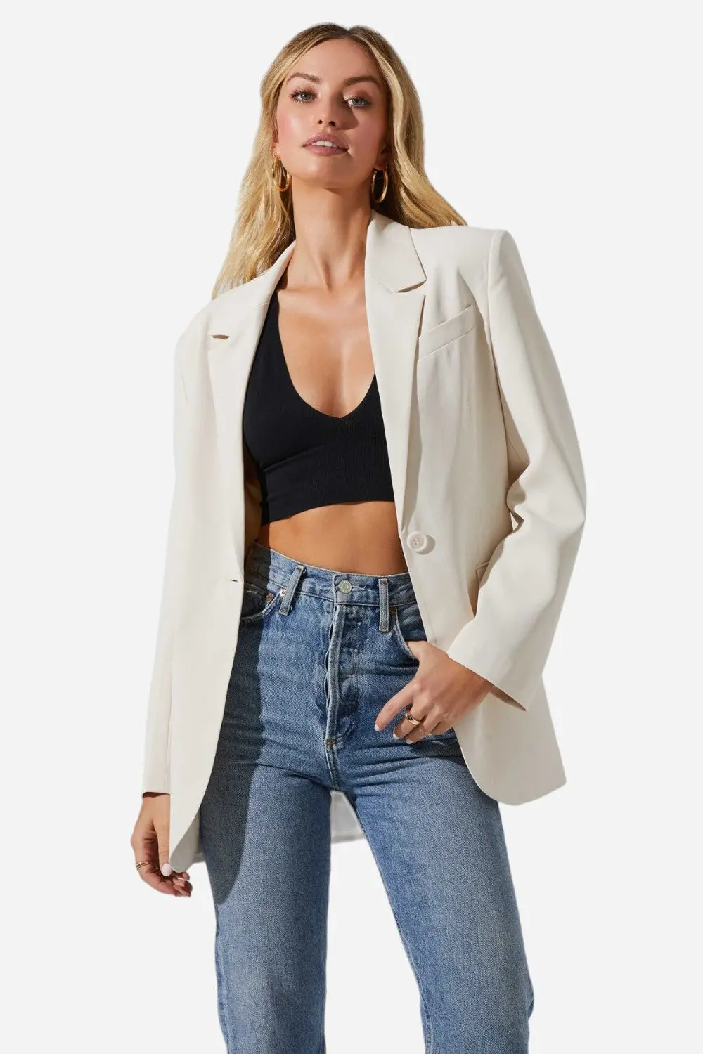 Astr The Label Laudine Oversized Blazer In Off White 1