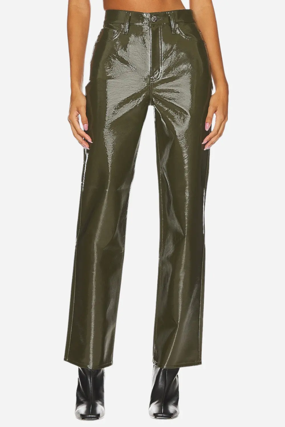 Pistola Cassie Super High Rise Straight Pants In Olive Vinyl 2