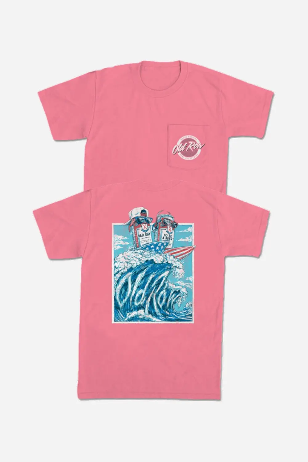Old Row Bad Day To Be A Beer Surf's Up Pocket Tee In Pink 1