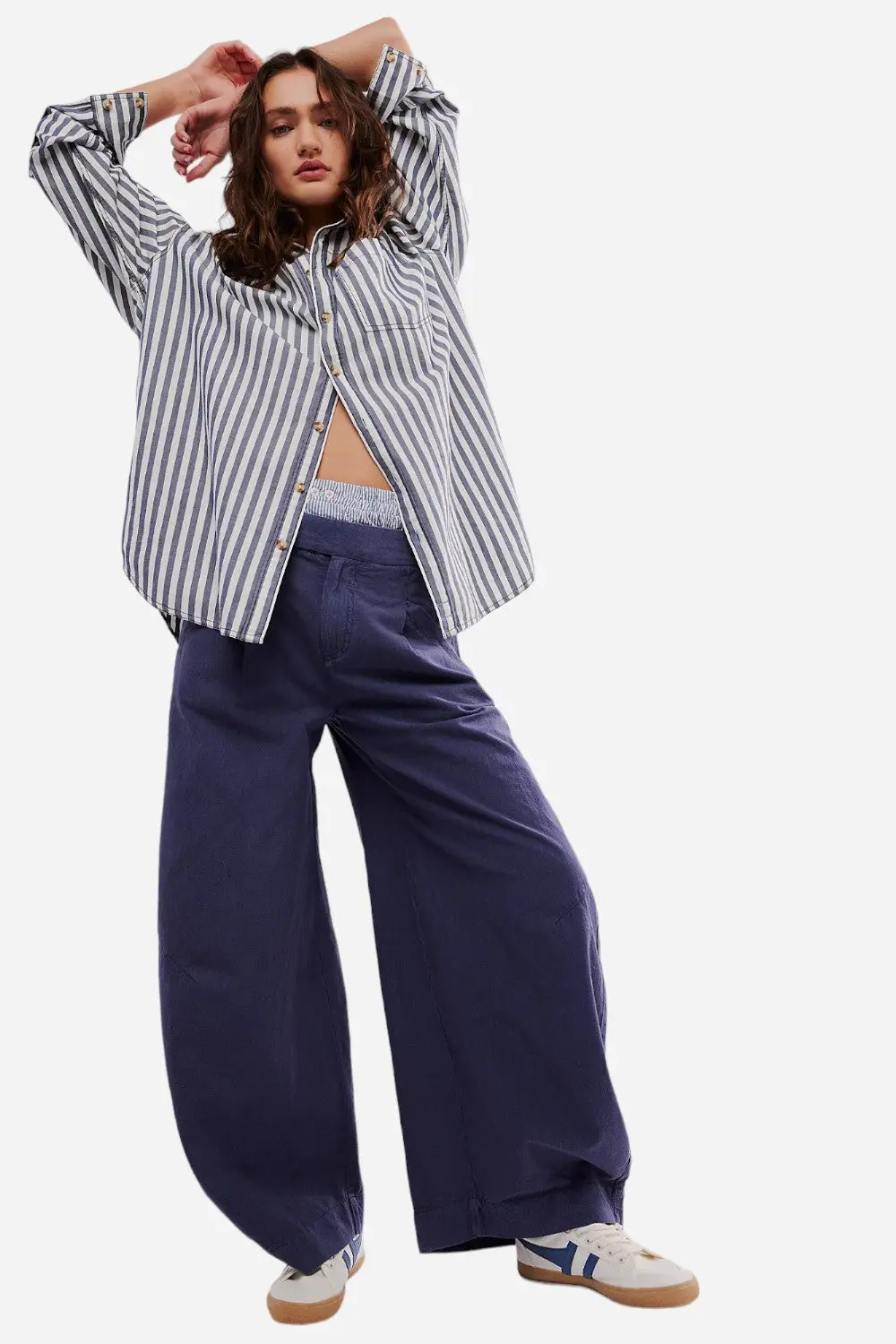 Free People Tegan Washed Barrel Trousers In Midnight Rain 1