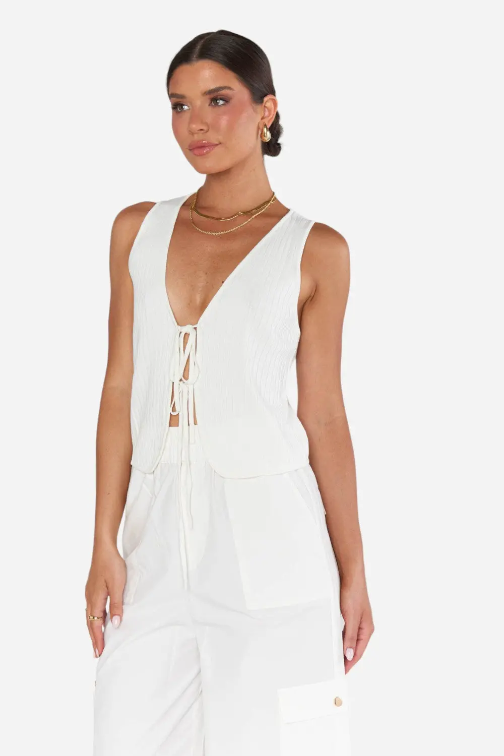 Show Me Your Mumu Time Out Tie Top In White Rib Knit 1