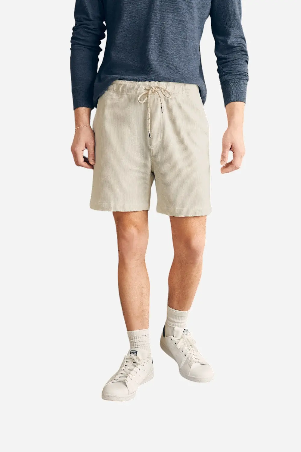 Faherty Essential Italian Knit Drawstring Cord Short 6" In Stone 1