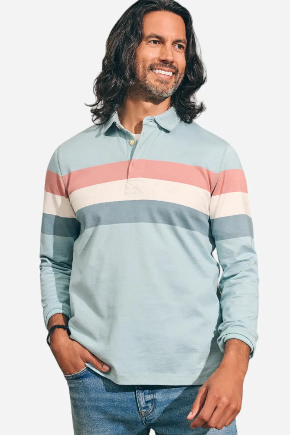 Faherty Long Sleeve Rugby Polo In Seafoam Regatta 1