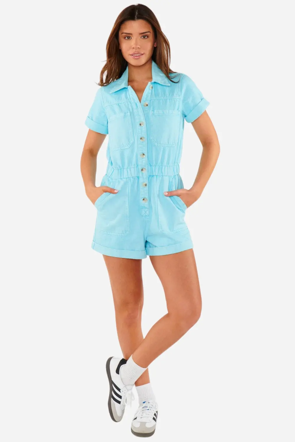 Show Me Your Mumu Cannon Romper In Spring Blue Denim 1