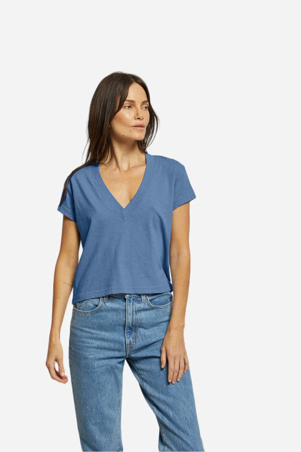 Perfect White Tee Alanis Recycled Cotton V-Neck In Carolina Blue 1