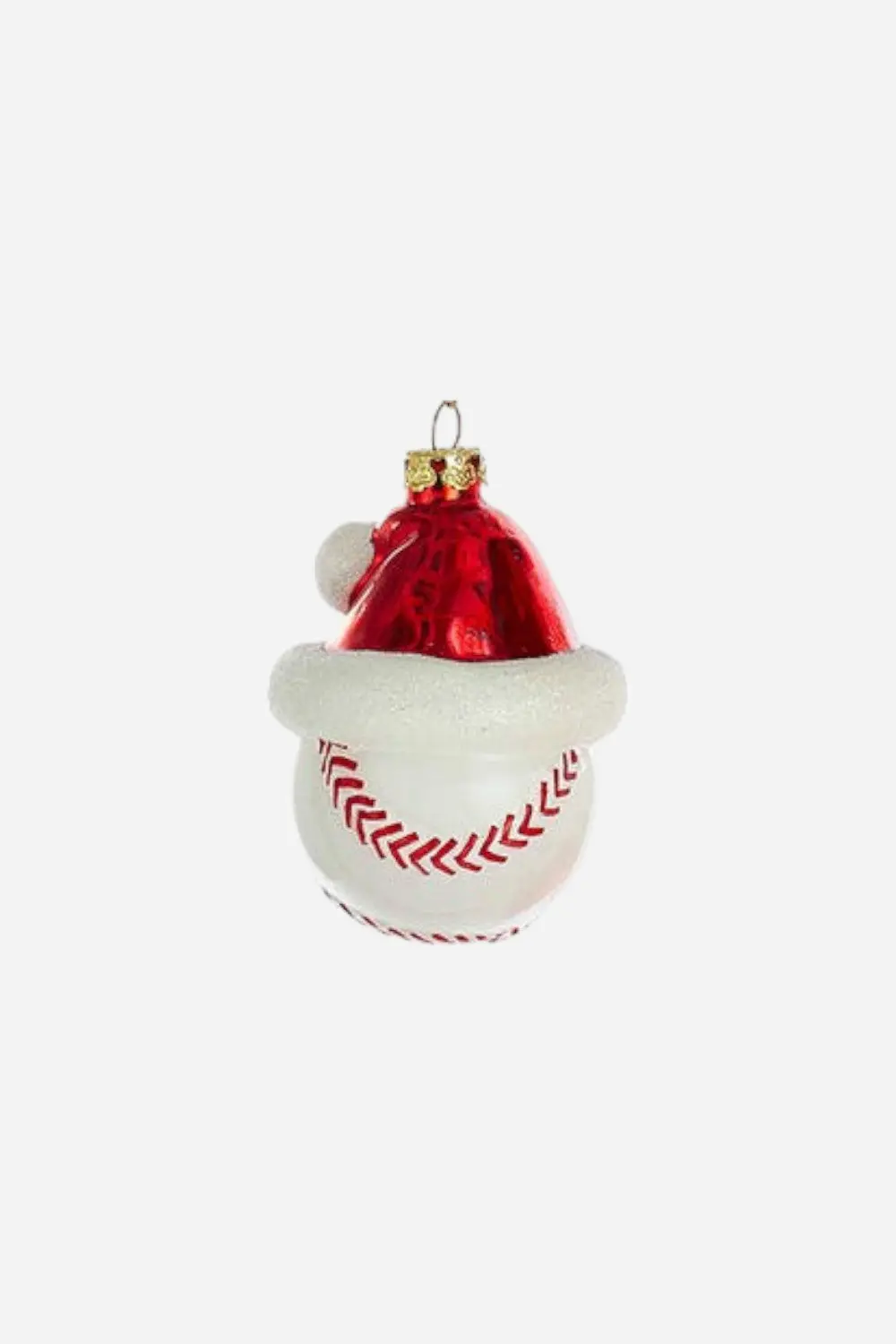 Baseball With Santa Hat Glass Ornament 1