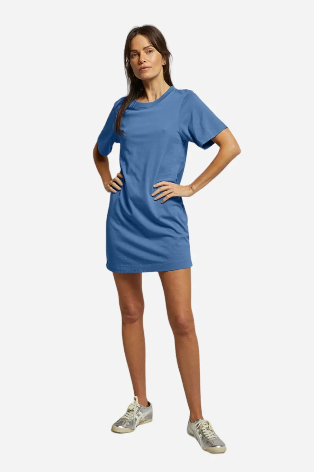 Perfect White Tee Tiegan Supima Short Sleeve Dress In Carolina Blue 1