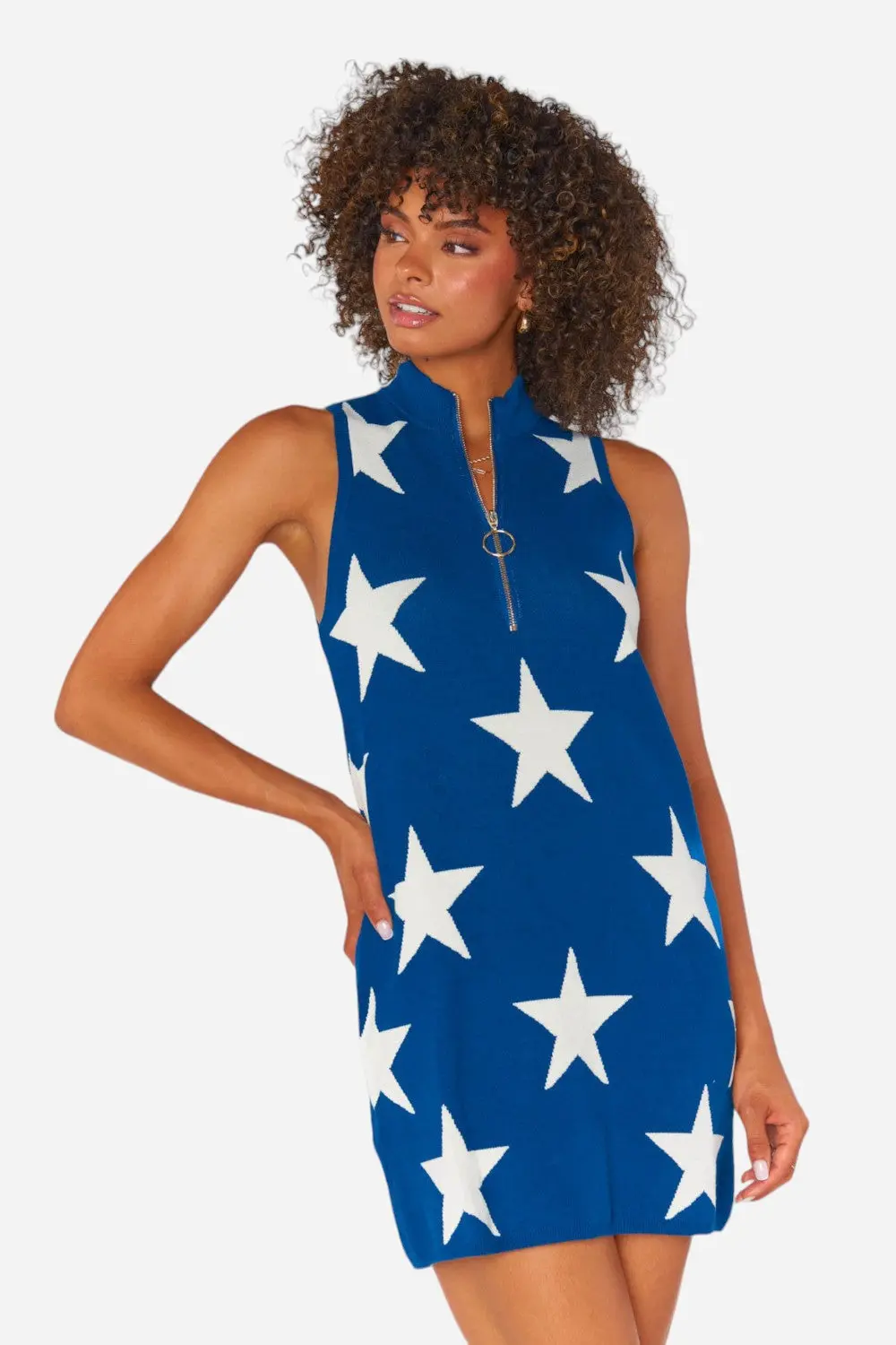 Show Me Your Mumu Zoe Zip Dress In Navy Stars Knit 1