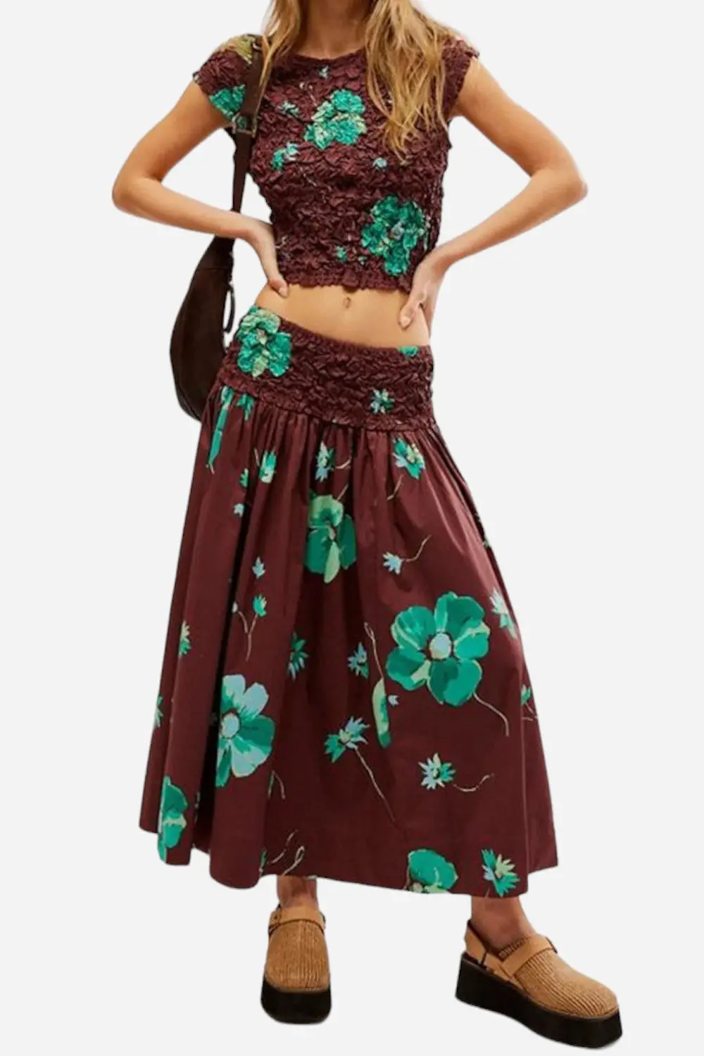 Free People Carino Printed Set In French Chocolate Combo 1