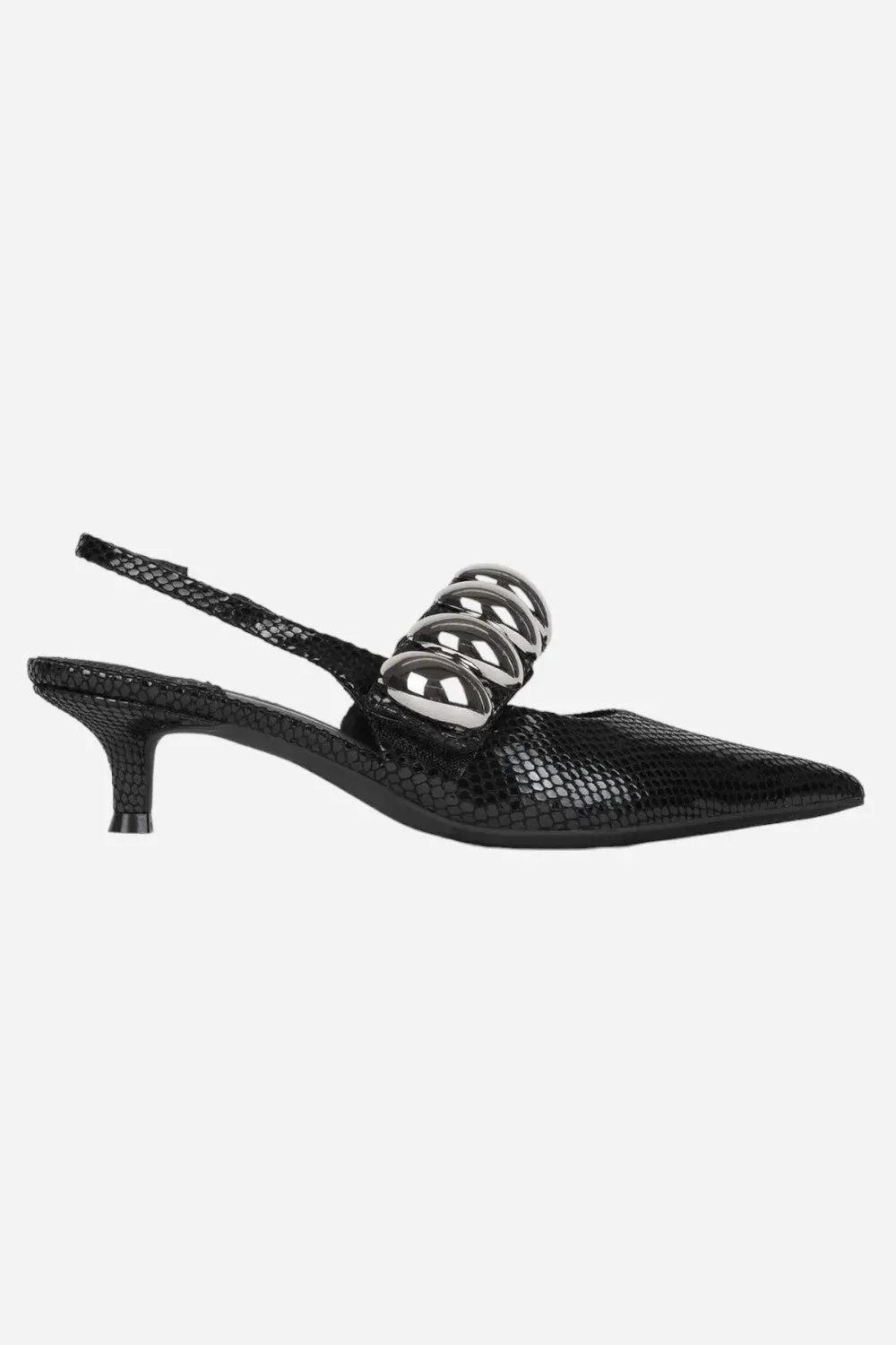 Jeffrey Campbell Persona-Sd Heels In Black Shiny Snake Silver 1