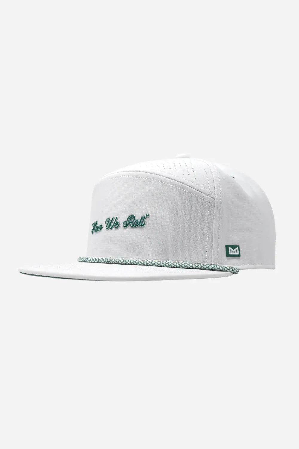Melin Trenches Links Hydro Hat In White Green "How We Roll" 1