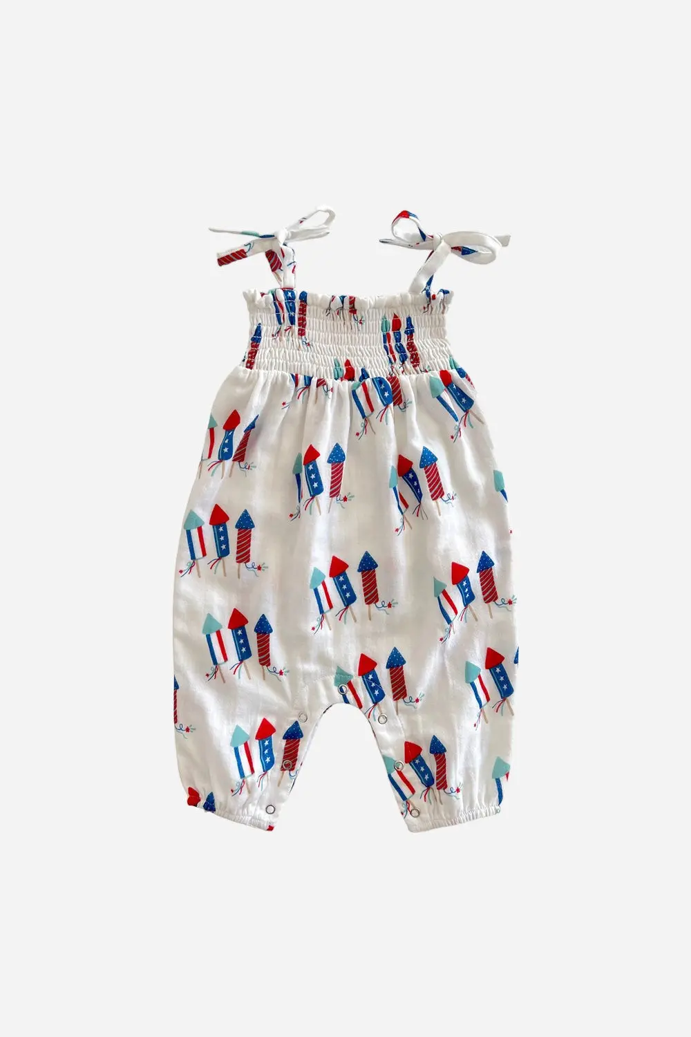 Siix Collection Organic Smocked Jumpsuit In Firecrackers 1
