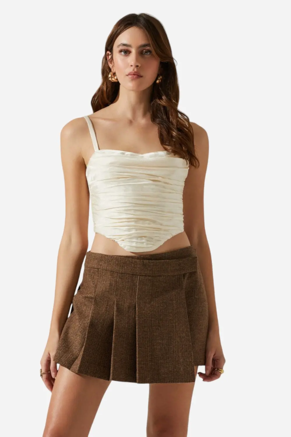 Astr The Label Janet Ruched Bustier Top In Champagne 1