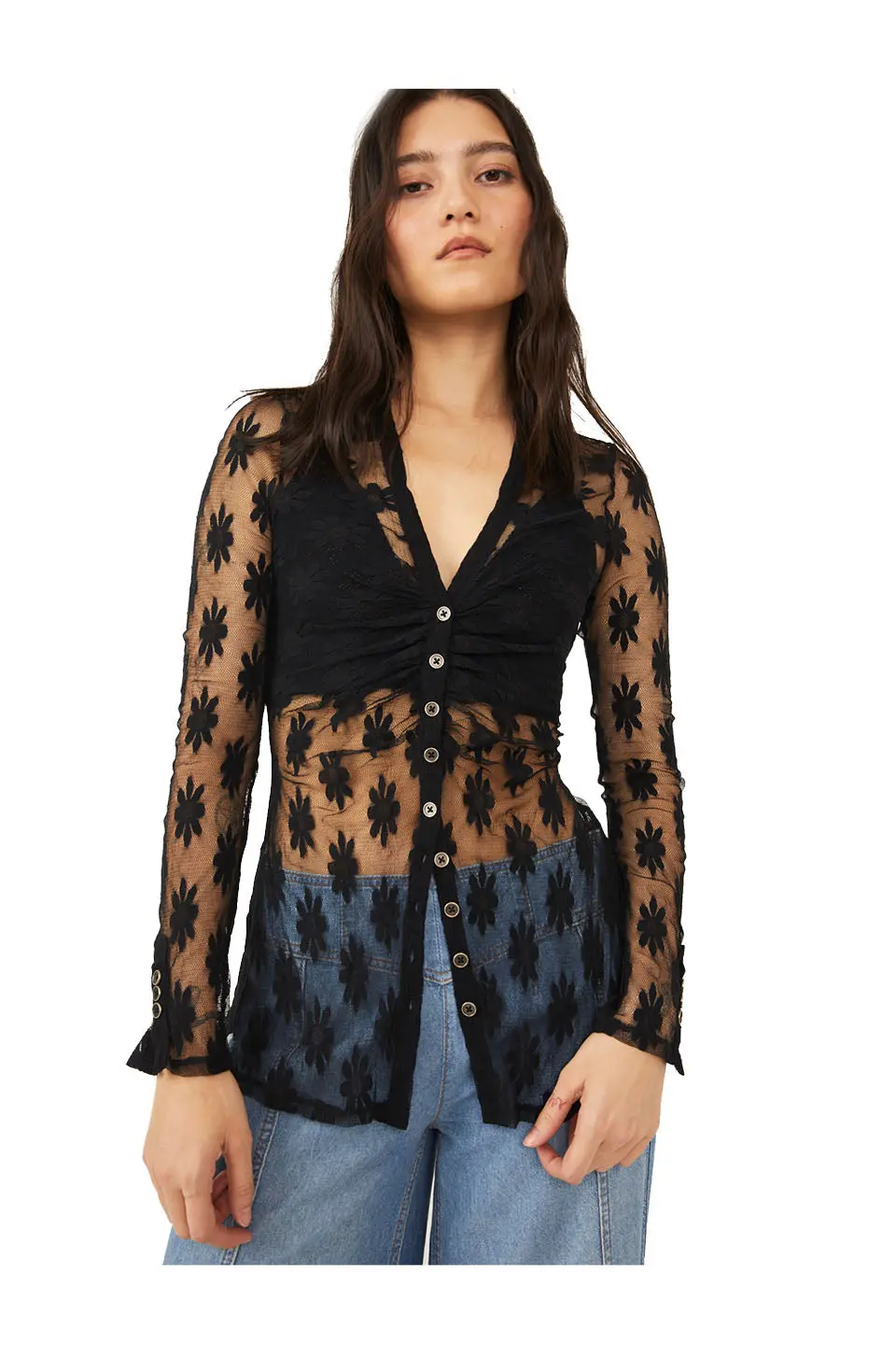 Free People Flower Fields Shirtee In Black 1