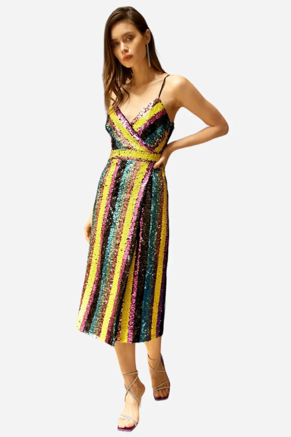 Adelyn Rae Solana Midi Sequin Dress In Multi Bright 1