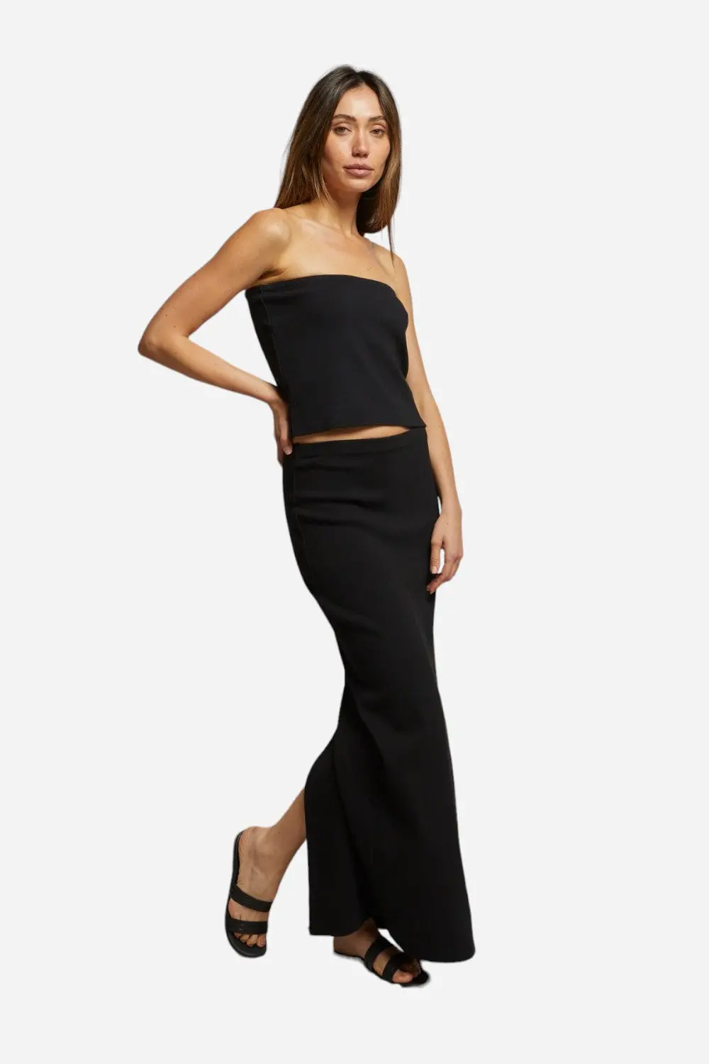 Perfect White Tee Aja Rib Maxi Skirt In True Black 1