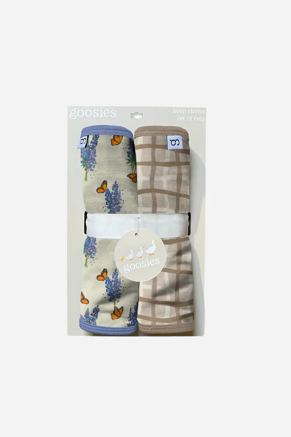 Goosies Burp Cloths Set In Bluebonnets Tan Wavy Plaid - Set Of 2 1