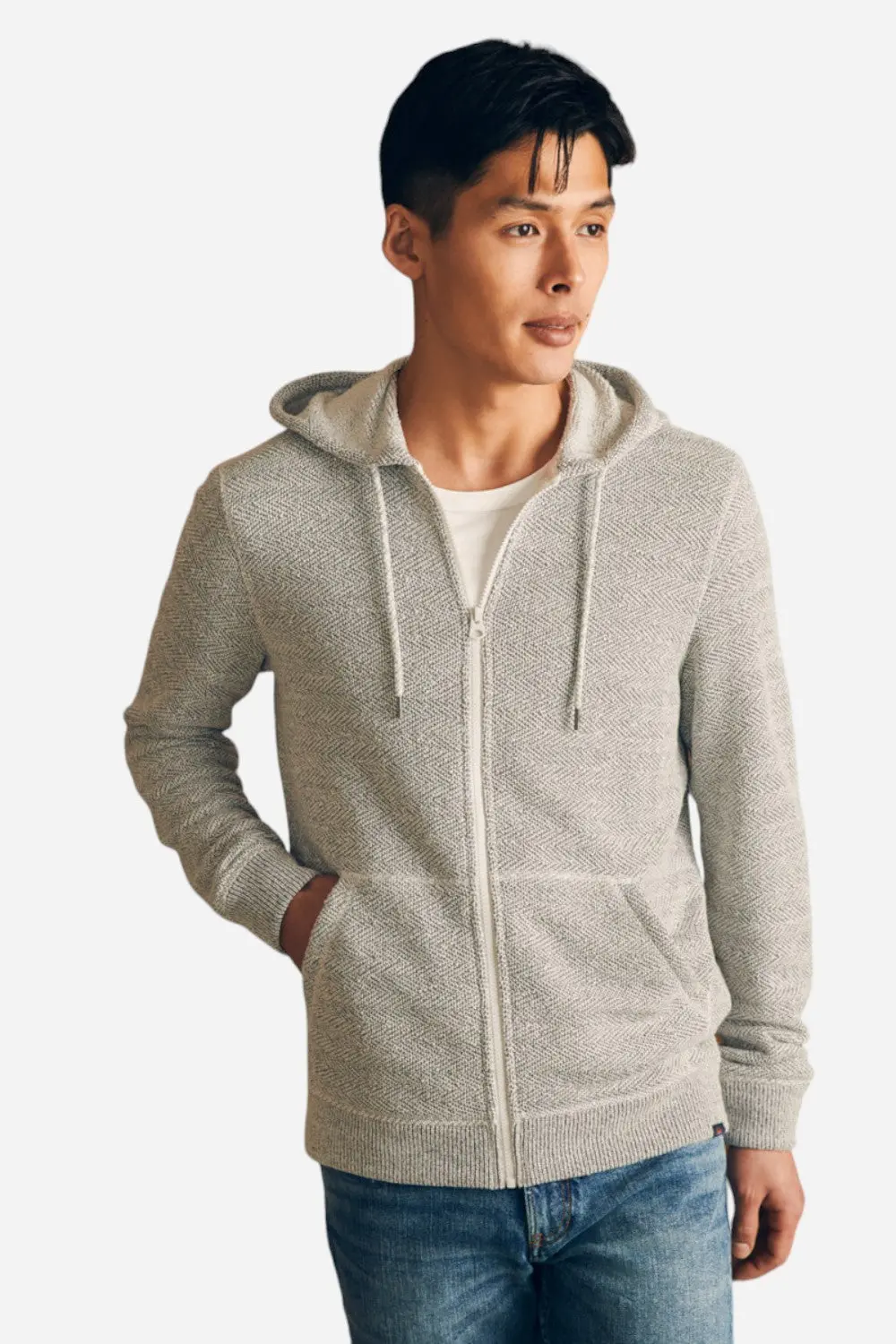 Faherty Whitewater Full Zip Hoodie In Grey Shell Loop 1