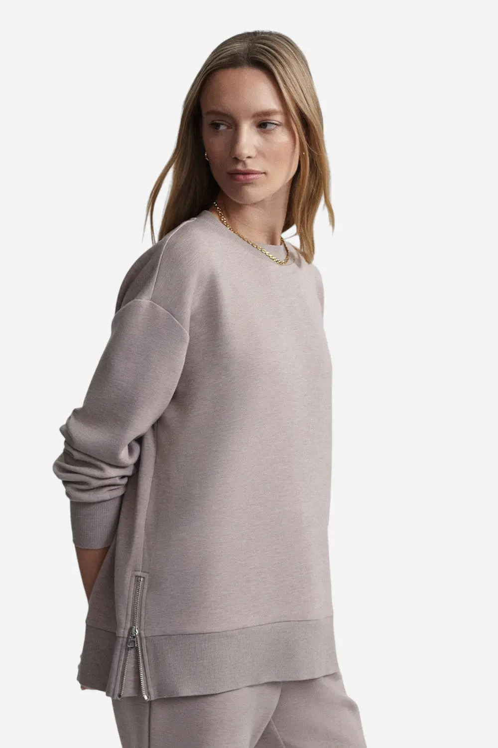 Varley Gabriella Sweat In Taupe Marl 1