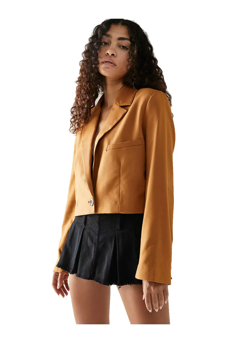 Free People Block Party Crop Blazer In Amber 1